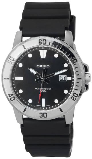 Front view of Casio Collection MTP-VD01-1E Black Rubber Mens Watch on white background