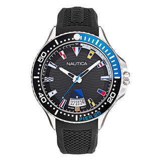 Front view of Nautica NAPP25F11 Black Rubber Mens Watch on white background