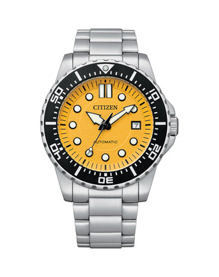 Front view of Citizen Classic Automatic Yellow NJ0170-83Z Steel Stainless Steel Mens Watch on white background