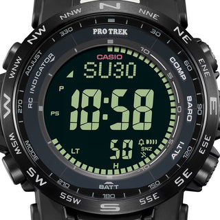 Angle shot of Casio Pro Trek Super-Twisted Nematic Display PRW-35Y-1BER Mens Watch on white background