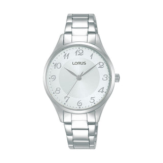 Front view of Lorus Lady RG267VX9 Grey Stainless Steel Womens Watch on white background