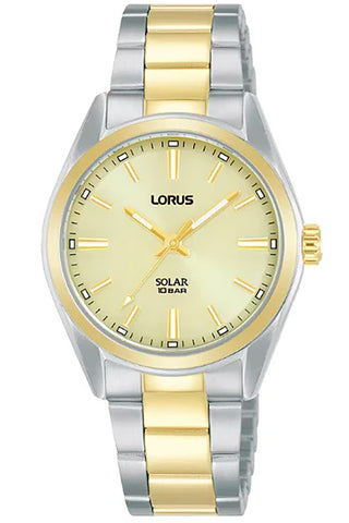 Front view of Lorus Lady RY510AX9 Gold Stainless Steel Mens Watch on white background