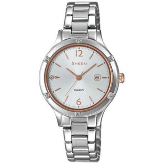 Front view of Casio Sheen SHE-4533D-7AUER Womens Watch on white background