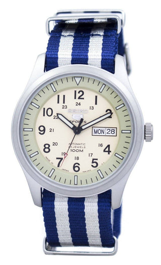 Front view of Seiko SNZG07J1-VAR-NATO2 Mens Watch on white background