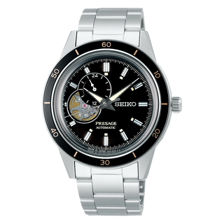 Front view of Seiko Presage SSA425J1 Black Dial Steel Stainless Steel Mens Watch on white background