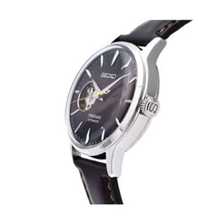 Angle shot of Seiko Automatic Cocktail Time SSA783J1 Leather Mens Watch on white background