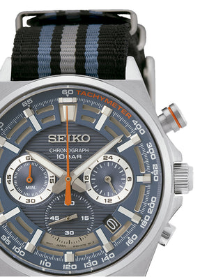 Angle shot of Seiko Neo Sports Chronograph SSB409P1 Mens Watch on white background