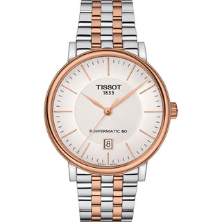 Front view of Tissot Carson Powermatic 80 T1224072203101 Steel Stainless Steel Mens Watch on white background