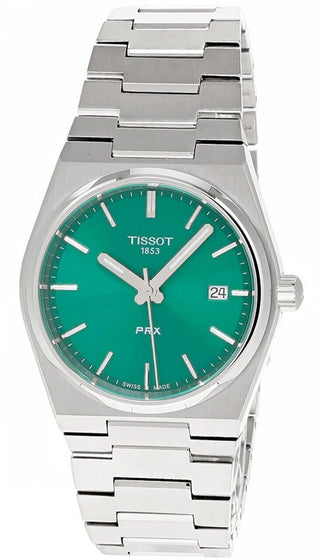 Front view of Tissot PRX 35mm T137.210.11.081.00 Unisex Watch on white background