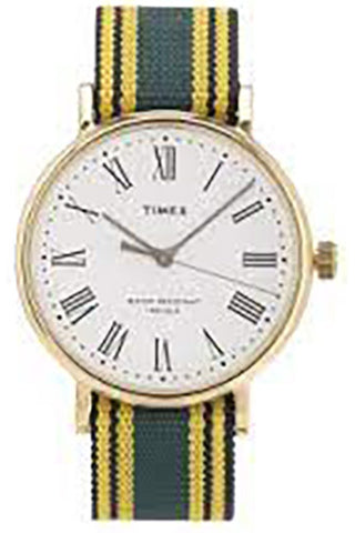 Front view of Timex Weekender Fairfield TW2U46700LG Grey Dial Yellow Nylon Unisex Watch on white background