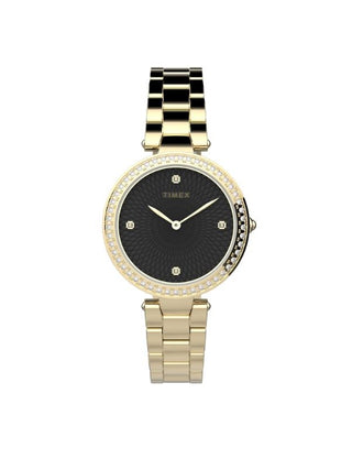 Front view of Timex Adorn TW2V24400 Black Dial Gold Metal Womens Watch on white background