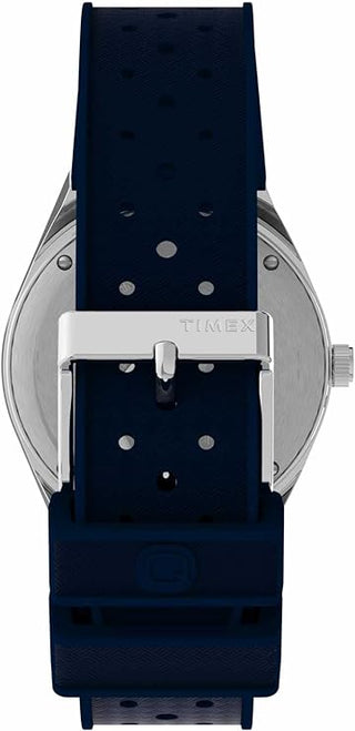 Angle shot of Timex Q Diver TW2V32100 Blue Rubber Unisex Watch on white background