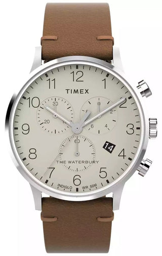 Front view of Timex The Waterbury Chronograph TW2W50900 Mens Watch on white background