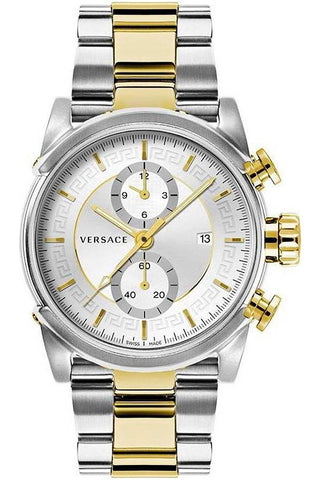 Front view of Versace Chronograph VEV400419 Grey Stainless Steel Mens Watch on white background