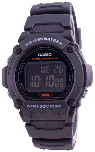 Front view of Casio Collection W-219H-8B Black Dial Blue Resin Mens Watch on white background