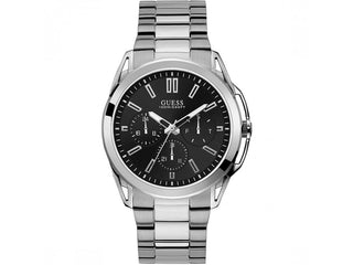 Front view of Guess W1176G2 Black Dial Grey Stainless Steel Mens Watch on white background