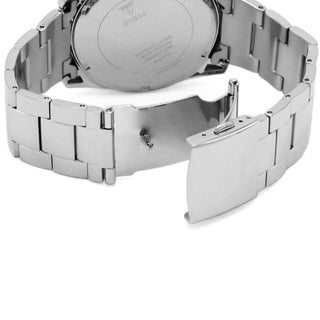 Angle shot of Guess W1176G2 Black Dial Grey Stainless Steel Mens Watch on white background