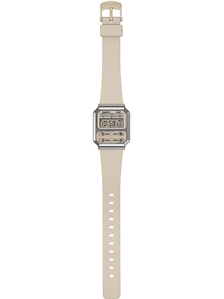 Angle shot of Casio Retro Vintage A100WEF-8AEF Grey Dial Beige Rubber Unisex Watch on white background