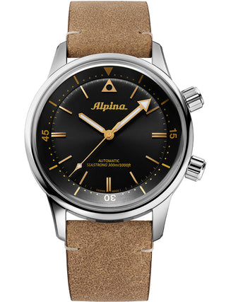 Front view of Alpina AL-520BY4H6 Black Dial Brown Leather Unisex Watch on white background