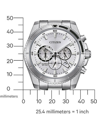 Angle shot of Citizen Chronograph AN8200-50A Silver Stainless Steel Unisex Watch on white background