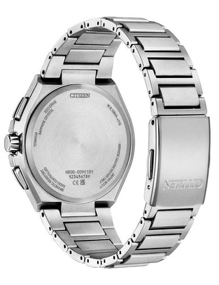 Angle shot of Citizen Chronograph AT8238-84A White Dial Silver Titanium Unisex Watch on white background