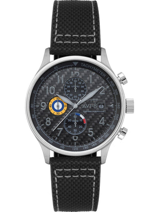 Angle shot of Avi-8 Chronograph AV-4011-0W Black Leather Unisex Watch on white background