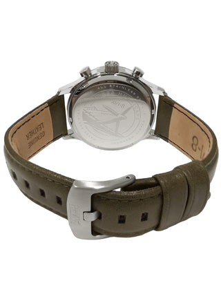 Angle shot of Avi-8 Chronograph AV-4011-1B Green Leather Unisex Watch on white background