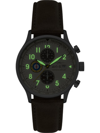 Angle shot of Avi-8 Chronograph AV-4011-1B Green Leather Unisex Watch on white background