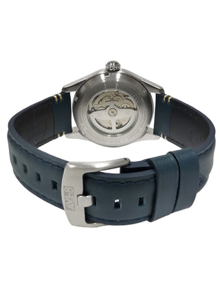 Angle shot of Avi-8 AV-4090-05 Blue Leather Unisex Watch on white background