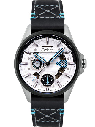 Front view of Avi-8 AV-4098-01 Silver Dial Black Leather Unisex Watch on white background