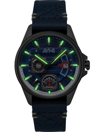 Angle shot of Avi-8 AV-4098-03 Blue Leather Unisex Watch on white background