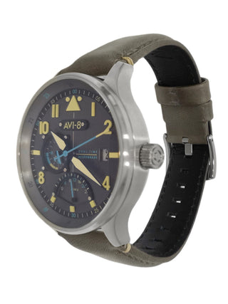 Angle shot of Avi-8 AV-4101-09 Grey Dial Blue Leather Unisex Watch on white background