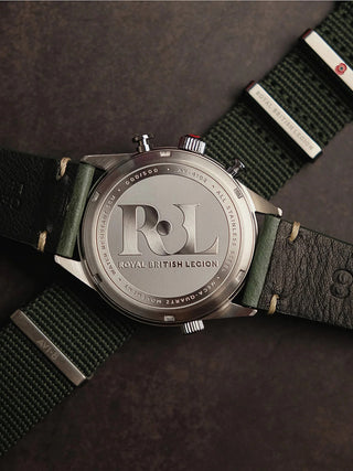 Angle shot of Avi-8 Chronograph AV-4102-RBL-03 Green Leather Unisex Watch on white background