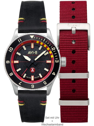 Front view of Avi-8 AV-4103-01 Black Leather Unisex Watch on white background