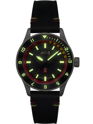 Angle shot of Avi-8 AV-4103-01 Black Leather Unisex Watch on white background