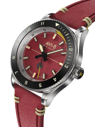 Angle shot of Avi-8 AV-4103-04 Red Dial Leather Unisex Watch on white background