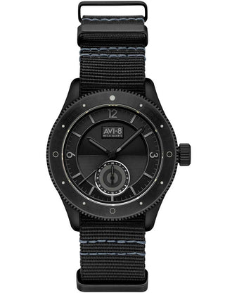 Front view of Avi-8 AV-4112-05 Black Textile Unisex Watch on white background