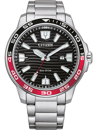 Front view of Citizen AW1527-86E Black Dial Silver Stainless Steel Unisex Watch on white background
