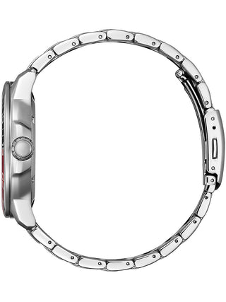 Angle shot of Citizen AW1527-86E Black Dial Silver Stainless Steel Unisex Watch on white background