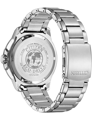Angle shot of Citizen AW1527-86E Black Dial Silver Stainless Steel Unisex Watch on white background