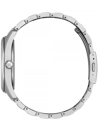 Angle shot of Citizen AW1641-81X Green Dial Silver Titanium Unisex Watch on white background