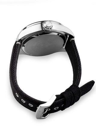 Angle shot of Citizen AW5000-24E Black Textile Unisex Watch on white background