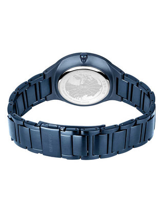 Angle shot of Bering 14442-797 Blue Stainless Steel Unisex Watch on white background