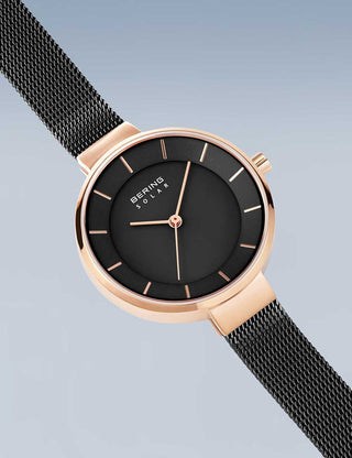 Angle shot of Bering 14631-166 Black Stainless Steel Womens Watch on white background