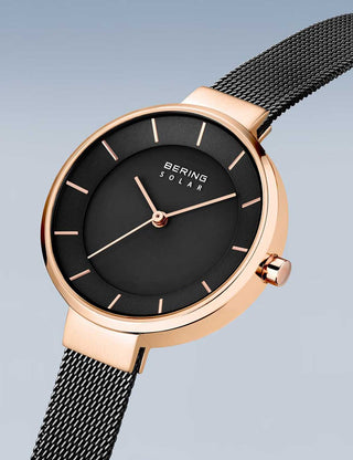Angle shot of Bering 14631-166 Black Stainless Steel Womens Watch on white background