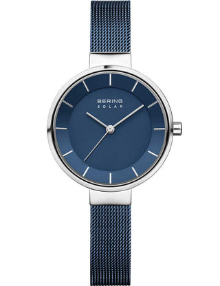 Front view of Bering 14631-307 Blue Stainless Steel Womens Watch on white background