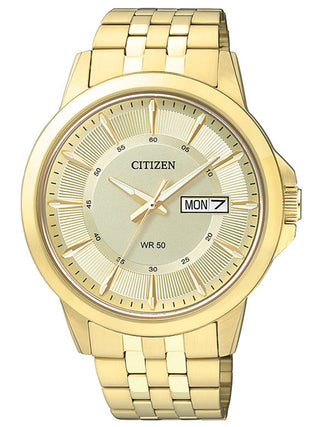 Front view of Citizen BF2013-56PE Gold Stainless Steel Unisex Watch on white background