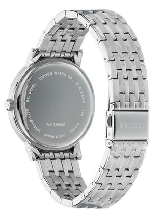 Angle shot of Citizen BI5070-57H Grey Dial Silver Stainless Steel Unisex Watch on white background