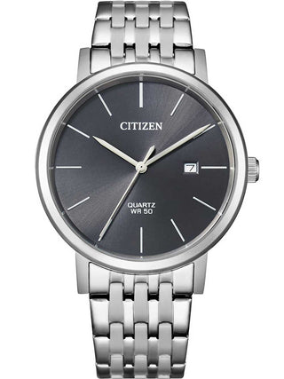 Front view of Citizen BI5070-57H Grey Dial Silver Stainless Steel Unisex Watch on white background