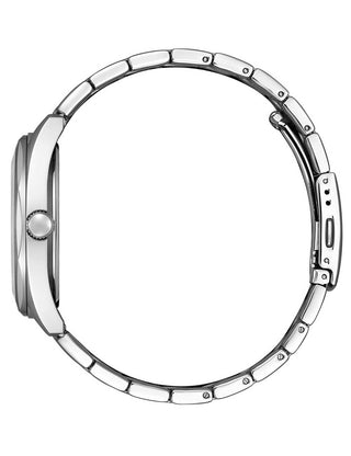 Angle shot of Citizen BI5110-54Z Yellow Dial Silver Stainless Steel Unisex Watch on white background